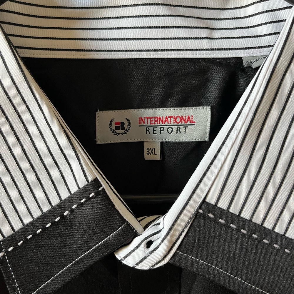 International Report Mens Black Dress Shirt Striped Contrast Collar & Cuffs, 3XL - Picture 3 of 6
